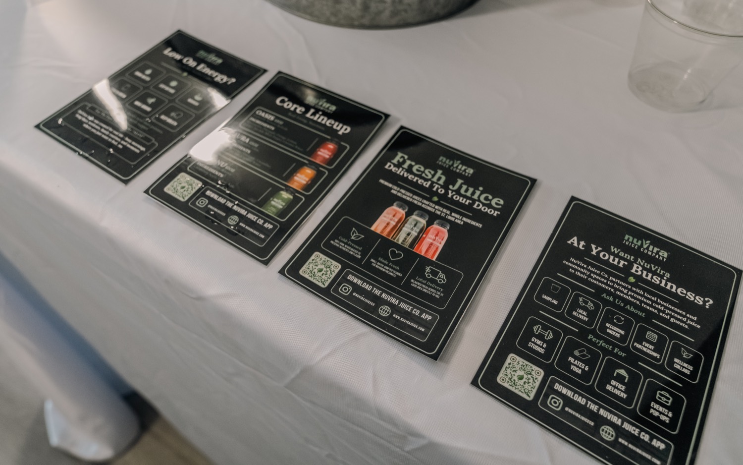 NuVira event table cards and local delivery information